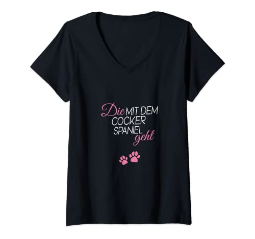 Damen Die mit dem Cocker Spaniel geht T-Shirt mit V-Ausschnitt von Die mit dem Cocker Spaniel geht