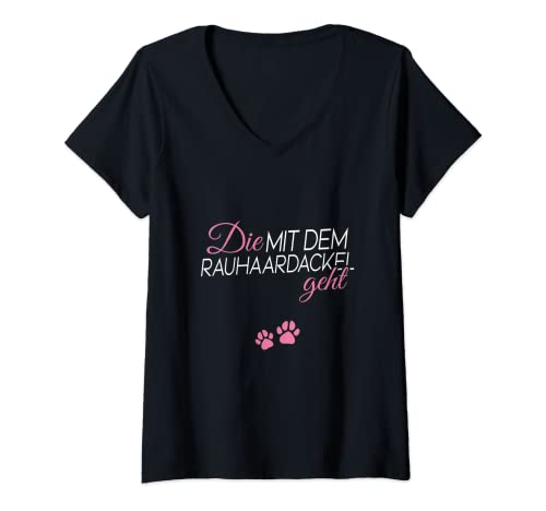Damen Die mit dem Rauhaardackel geht T-Shirt mit V-Ausschnitt Damen Die mit dem Rauhaardackel geht T-Shirt mit V-Ausschnitt von Die mit dem Rauhaardackel geht