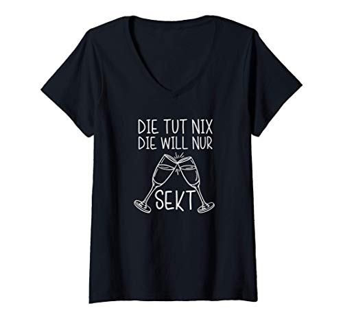 Damen Die tut nix Die will nur Sekt - Sektfreundin - Sektliebhaber T-Shirt mit V-Ausschnitt Damen Die tut nix Die will nur Sekt - Sektfreundin - Sektliebhaber T-Shirt mit V-Ausschnitt von Die tut nix Die will nur Sekt - Wein - Weinschorle