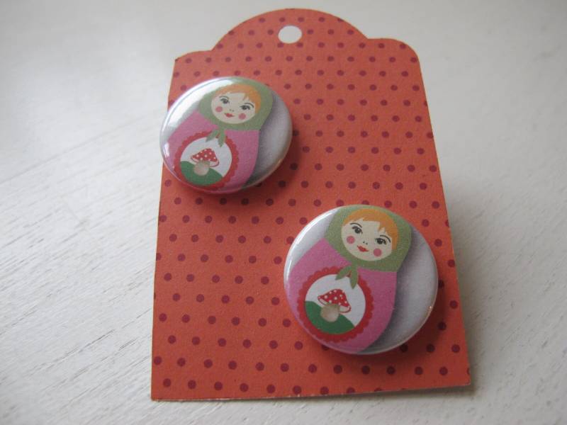 Ohrringe Buttonohrringe Matruschka Earring Button von DieAltePosthalterei