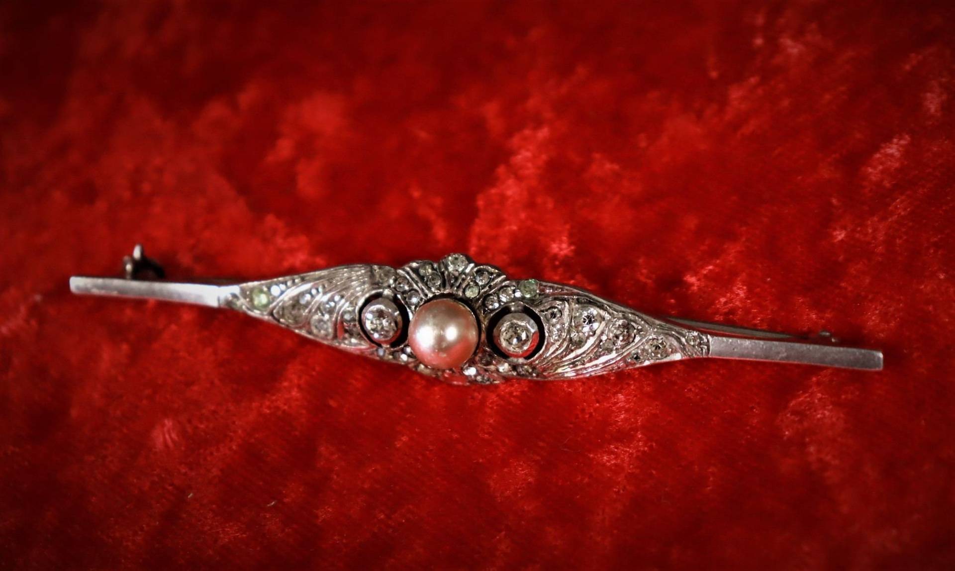 835 Silber Brosche M. Perle Und Steinen/Art Deco #y2 von DieAufraeumerDE