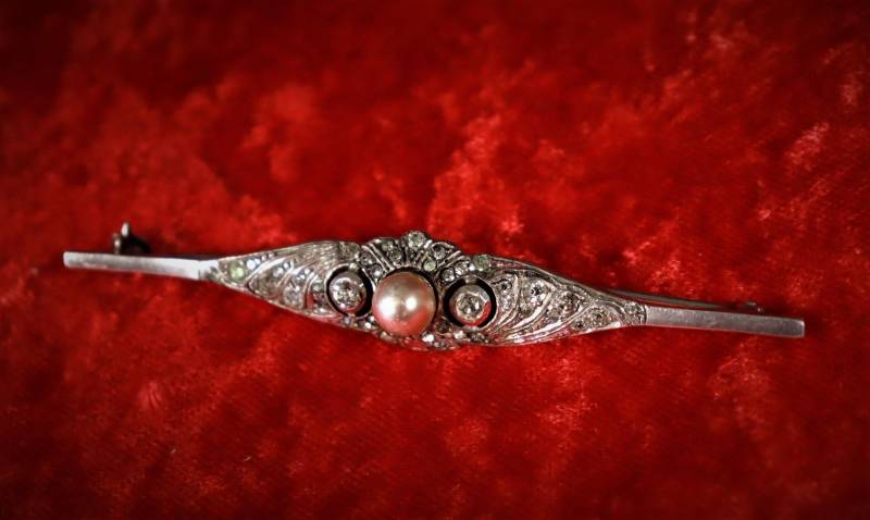 835 Silber Brosche M. Perle Und Steinen/Art Deco #y2 von DieAufraeumerDE