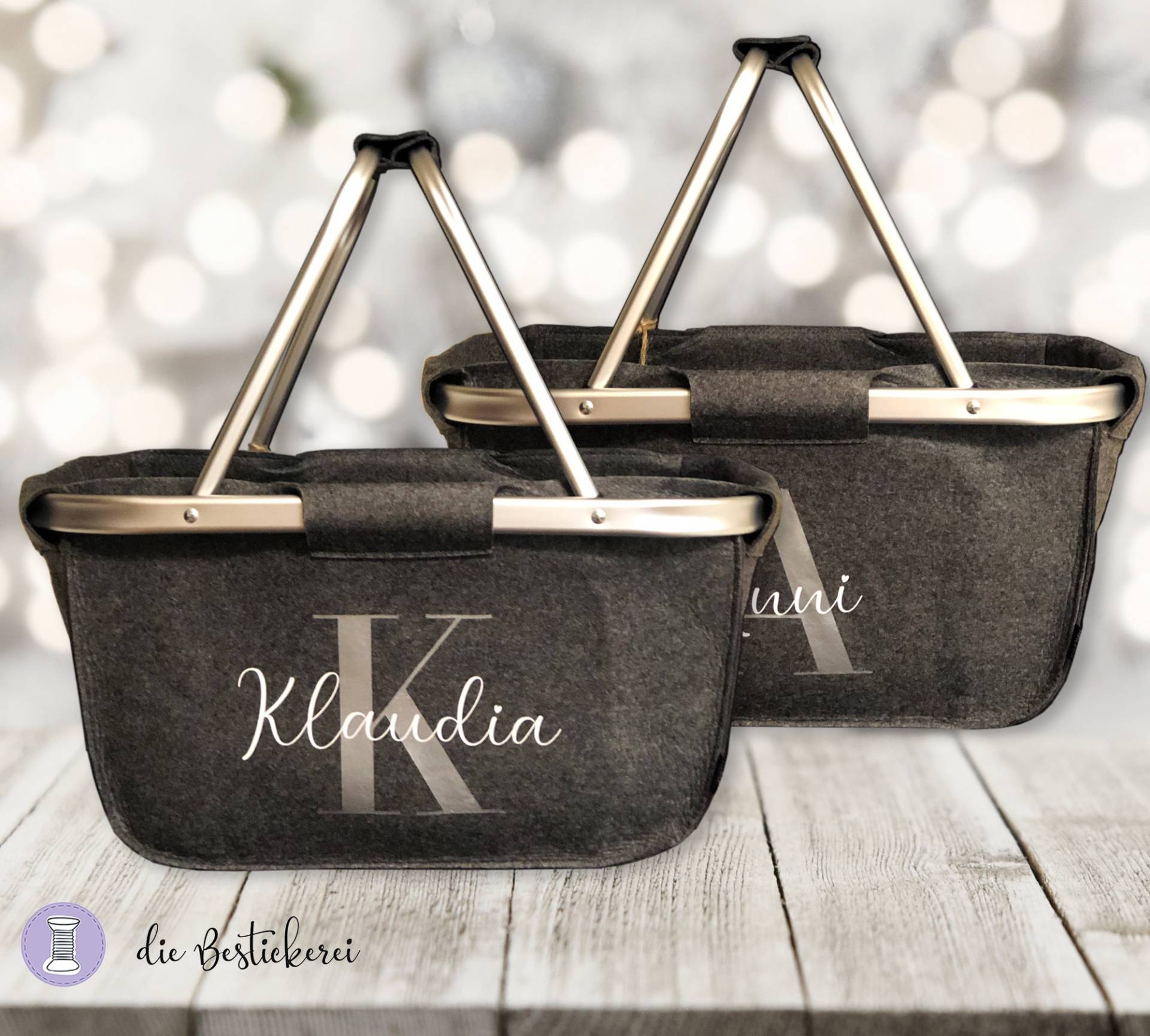 Einkaufskorb Aus Filz Personalisiert | Shopper Mit Namen Abschiedsgeschenk Kindergarten Geschenk Lehrerin Faltbar Recycelte Fasern von DieBestickerei