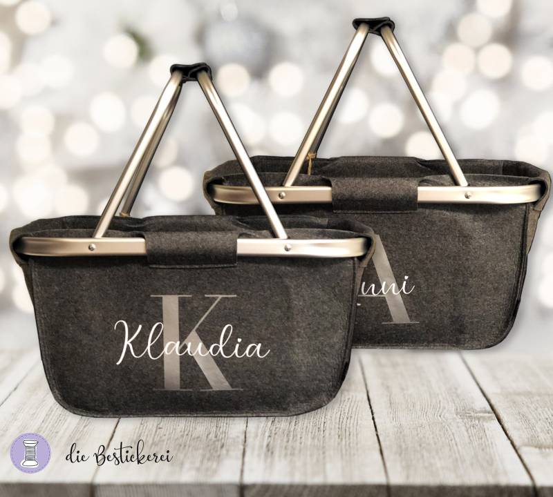 Einkaufskorb Aus Filz Personalisiert | Shopper Mit Namen Abschiedsgeschenk Kindergarten Geschenk Lehrerin Faltbar Recycelte Fasern von DieBestickerei