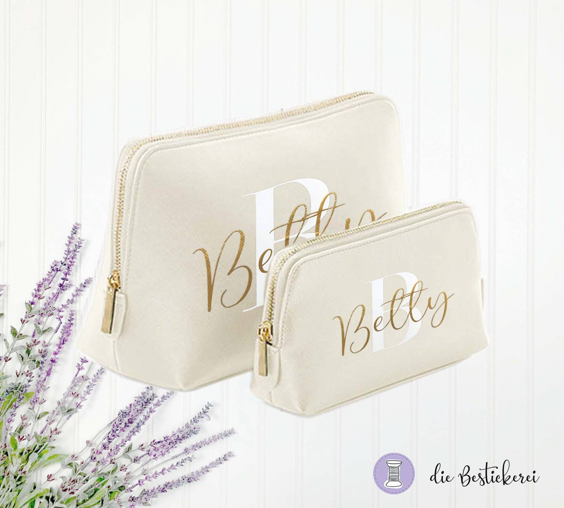 Kosmetiktasche, Make-Up Täschchen, Schminktasche, Beauty Bag, Personalisiert von DieBestickerei