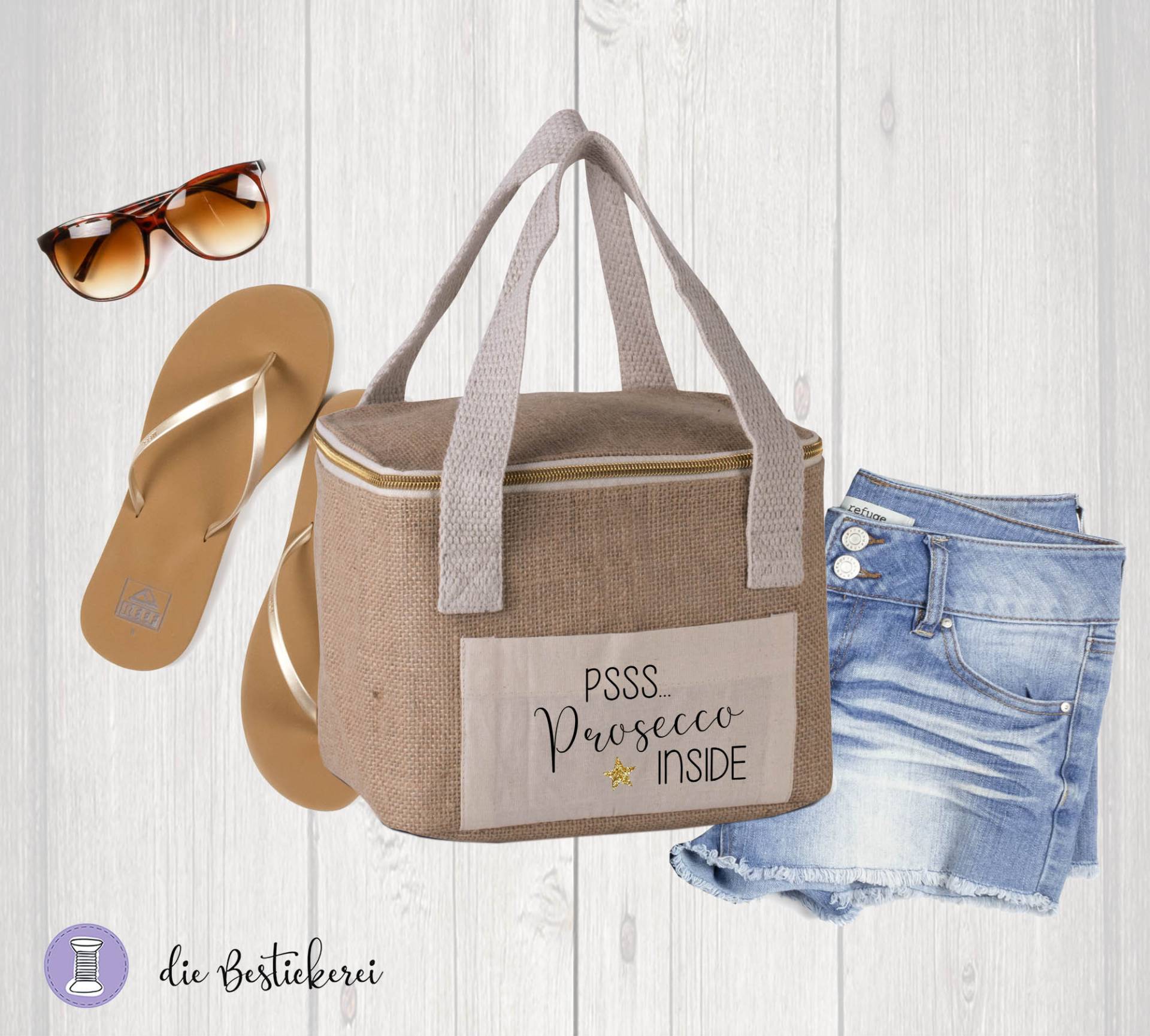 Mini Kühltasche | Strandtasche Jutetasche |Junggesellinnen Abschied Brautparty von DieBestickerei