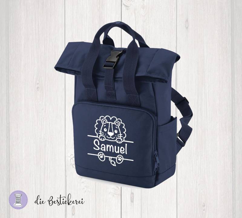 Mini Rolltop Rucksack Für Kinder | Kindergartenrucksack Kitarucksack Personalisiert Mit Name Safaritiere Recycling Aus Pet von DieBestickerei