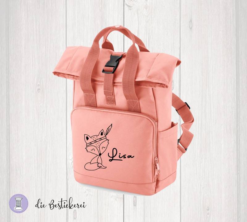 Mini Rolltop Rucksack Für Kinder | Kindergartenrucksack Kitarucksack Personalisiert Mit Name Waldtiere Recycling Aus Pet von DieBestickerei