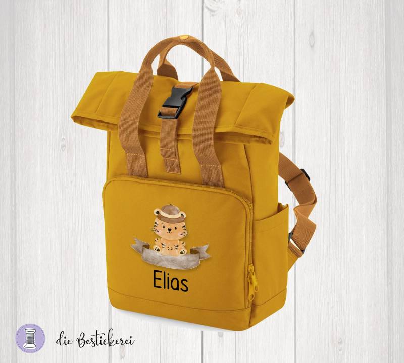 Mini Rolltop Rucksack Für Kinder in Mustard | Kindergartenrucksack Kitarucksack Personalisiert Mit Name Recycling von DieBestickerei
