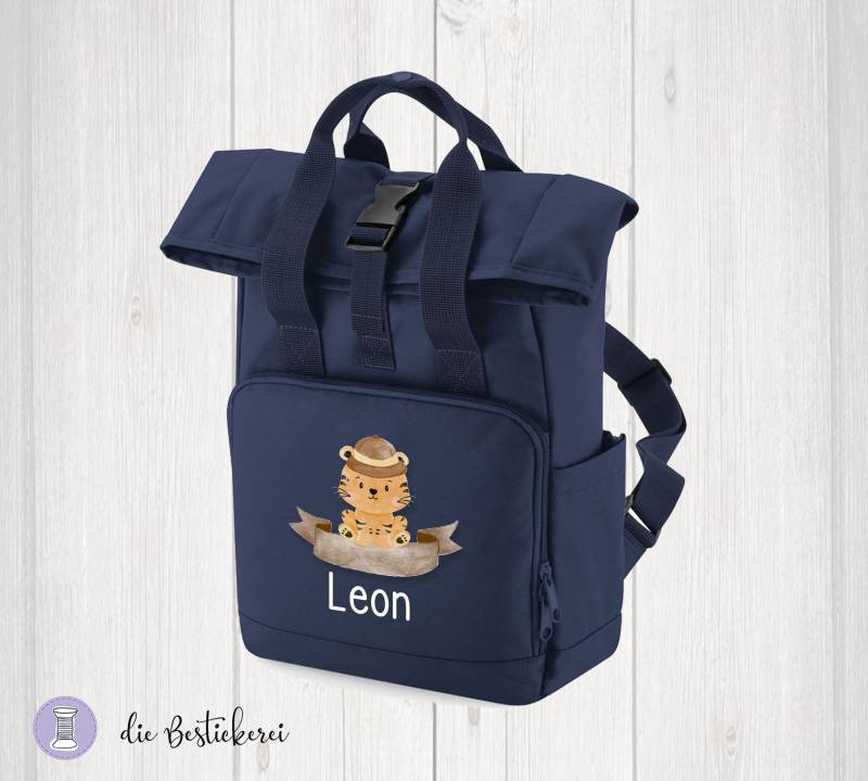 Mini Rolltop Rucksack Für Kinder in Navy | Kindergartenrucksack Kitarucksack Personalisiert Mit Name Recycling von DieBestickerei