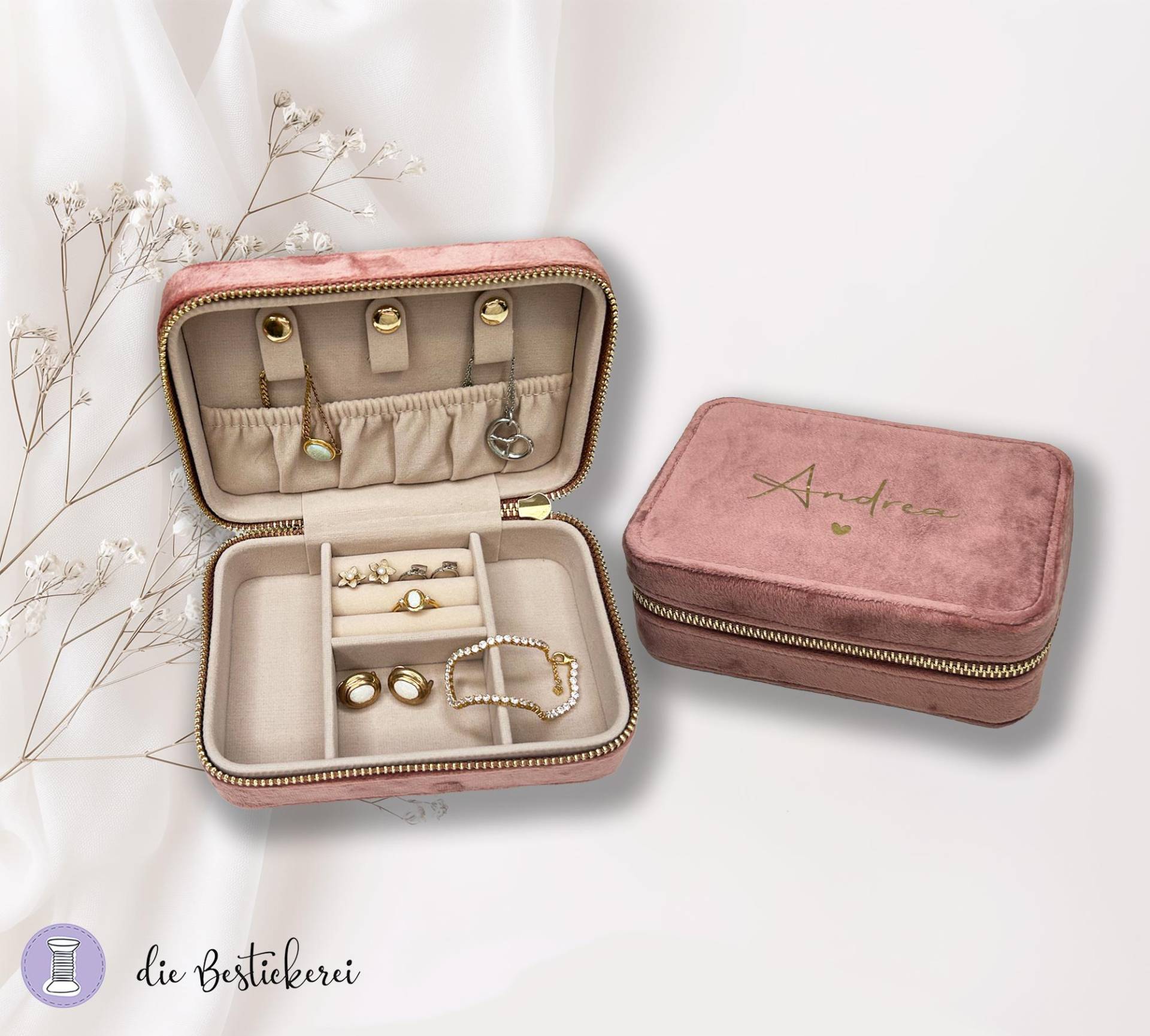 Schmuckkästchen Aus Samt | Hochzeitsgeschenk Brautparty Reise Schmuckschatulle Reiseetui Für Schmuck Personalisierte Geschenke von DieBestickerei