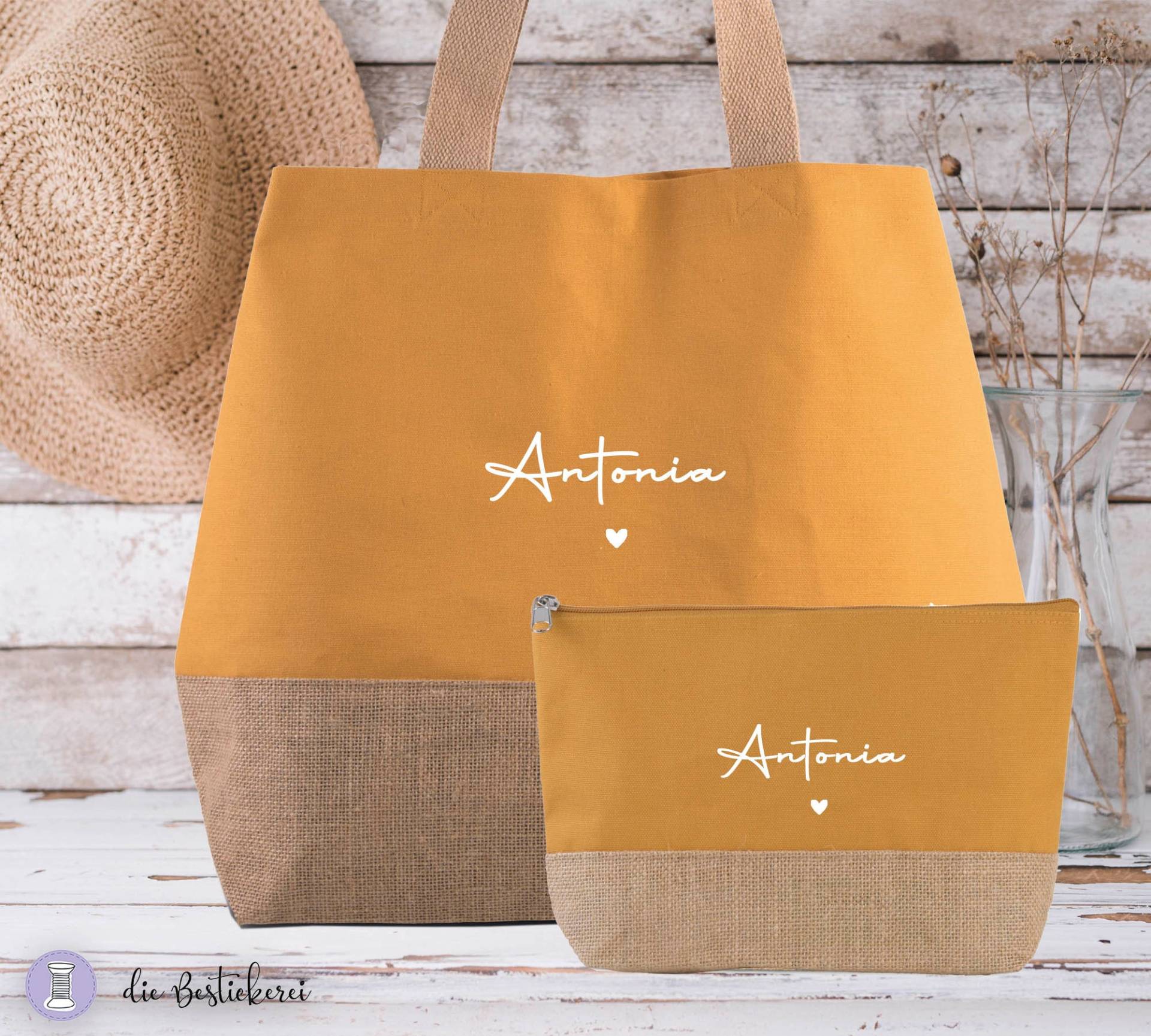 Set Jutetasche Xl | Einkaufstasche Strandtasche Shopper Personalisiert Verschiedene Farben von DieBestickerei