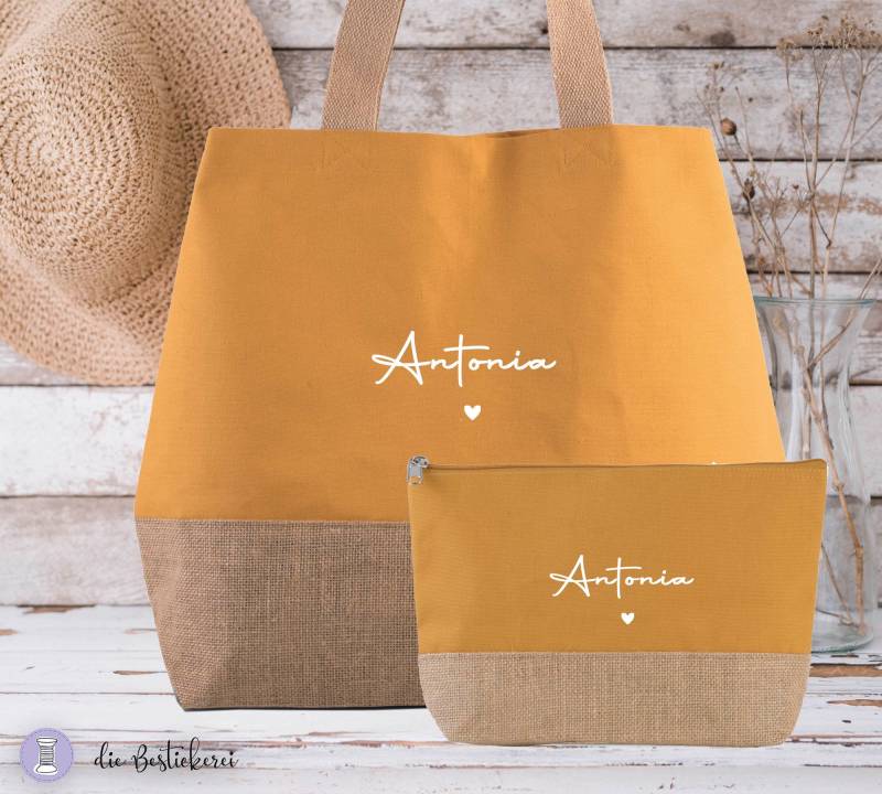 Set Jutetasche Xl | Einkaufstasche Strandtasche Shopper Personalisiert Verschiedene Farben von DieBestickerei