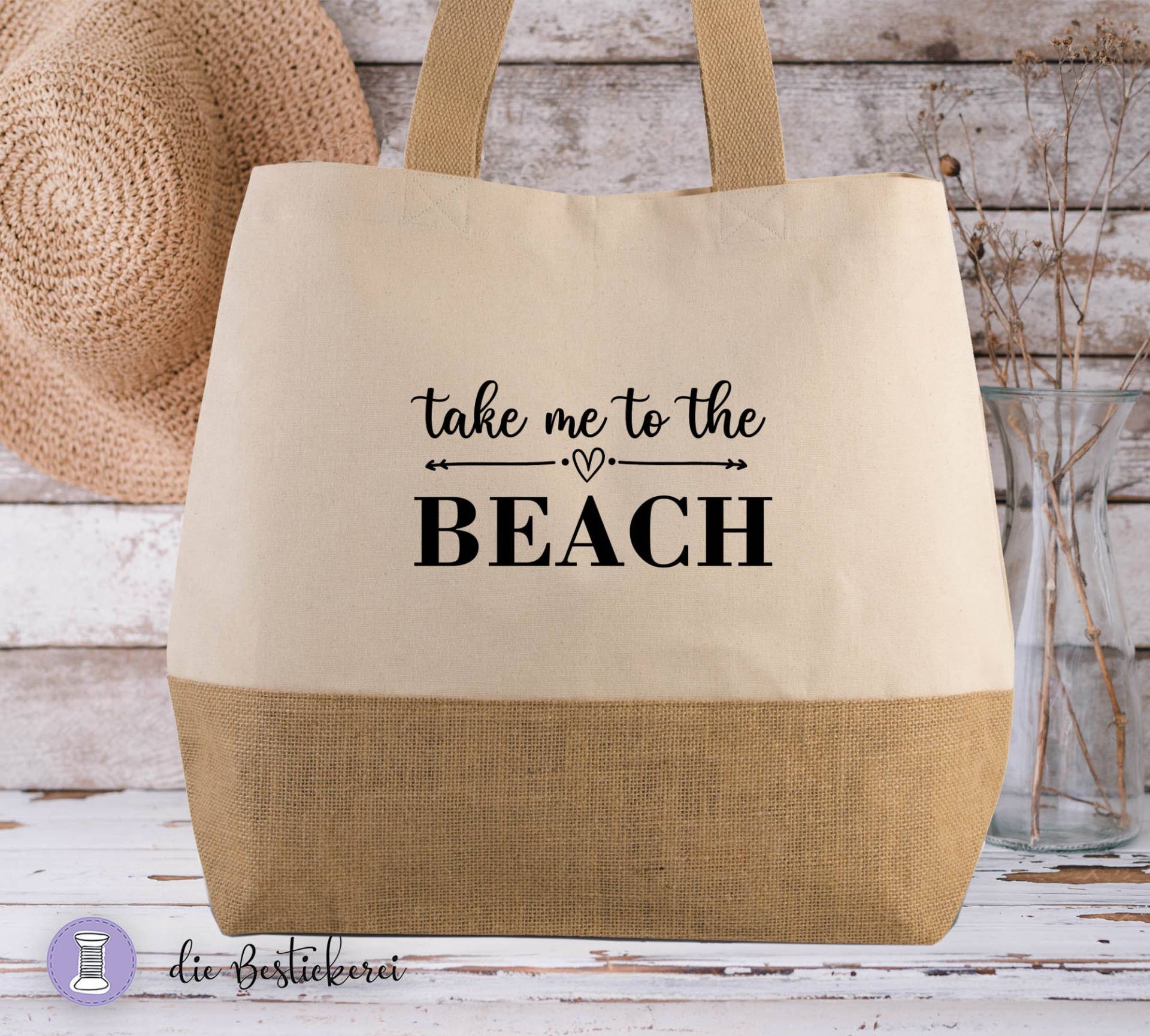 strandtasche Xl | Einkaufstasche Jutetasche Shopper in Natur von DieBestickerei