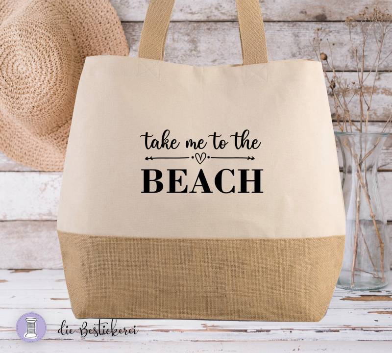 strandtasche Xl | Einkaufstasche Jutetasche Shopper in Natur von DieBestickerei