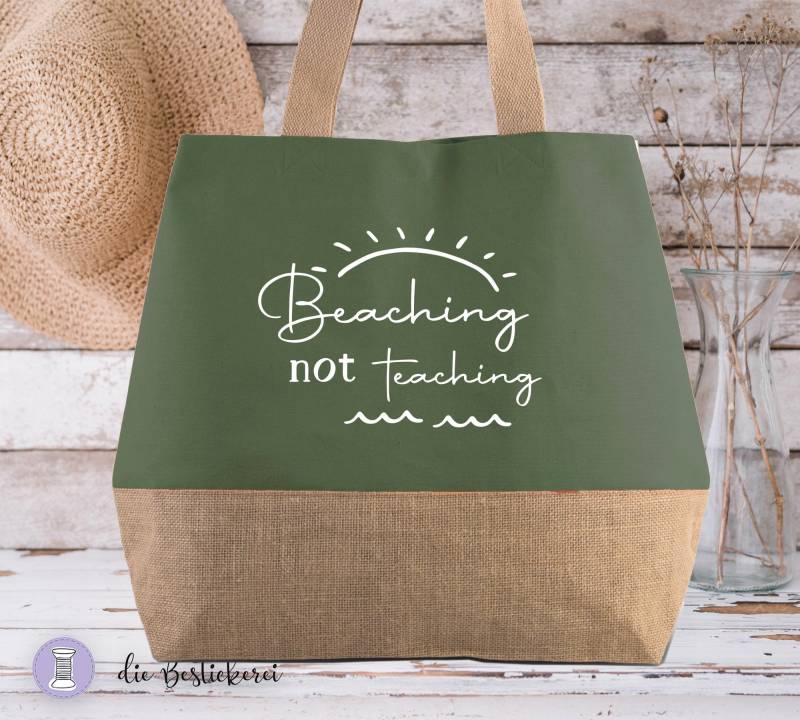 strandtasche Xl | Einkaufstasche Jutetasche Shopper in Olive von DieBestickerei