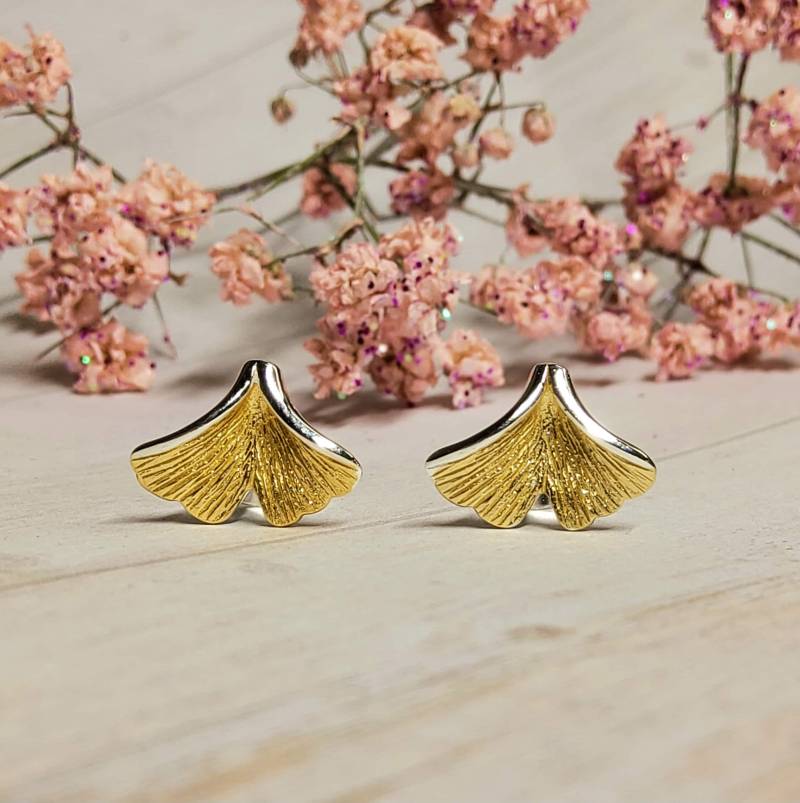 Ginkgoblatt Ginkgo Ohrstecker 925 Silber/Vergoldet von DieGoldschmiedin