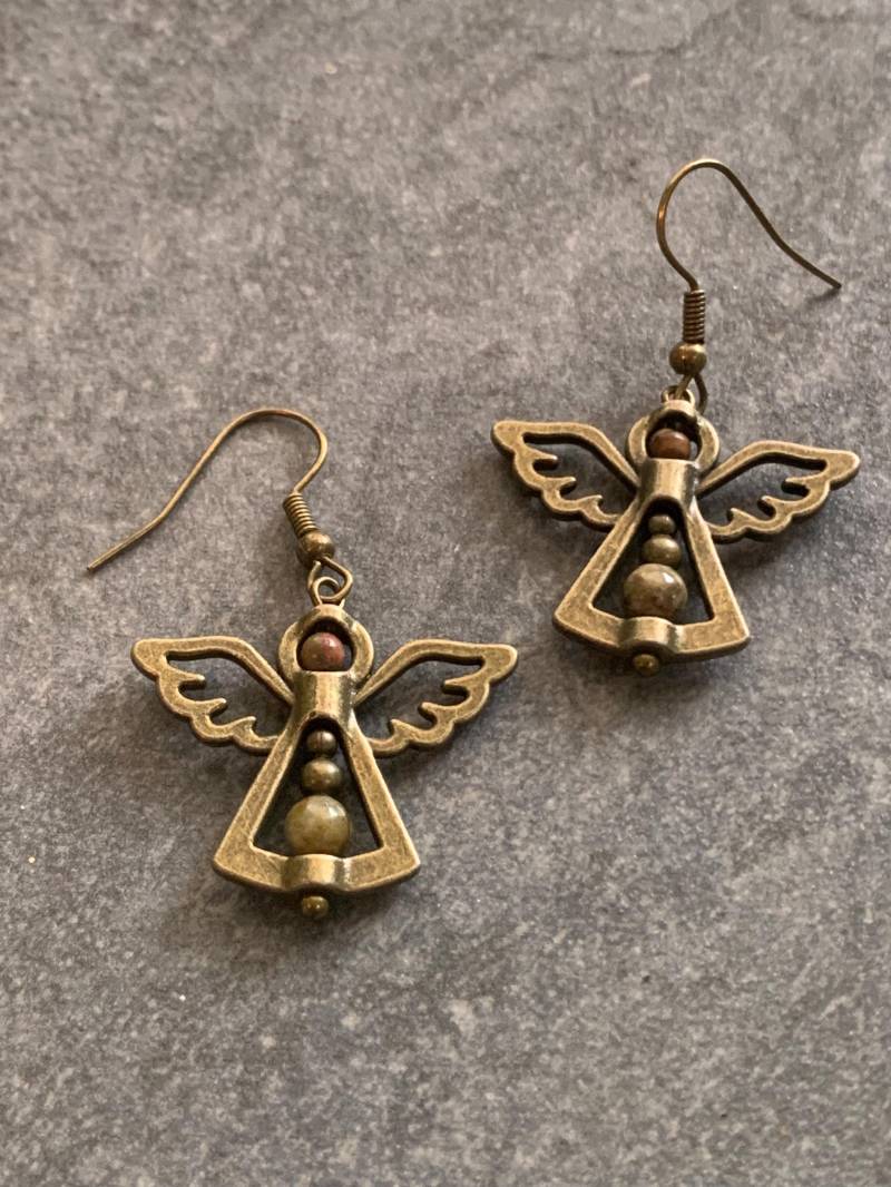 Hängeohrringe Engel, Weihnachtsohrringe Mit Grün Roten Unakitperlen Hängeohrringe Engel, Weihnachtsohrringe Mit Grün Roten Unakitperlen von DieHangLage