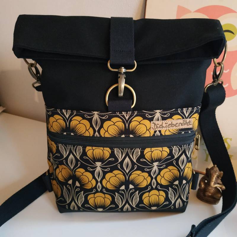 Rucksack-Tasche, Backpack, Schultertasche/Foldover Aus Canvas Und Kunstleder, Reißverschluss, Gurtband von DieLiebenaeht