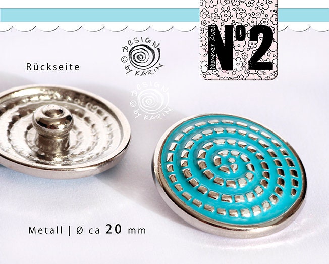 1 Wechsel-Druckknopf - Click Button Spiralenmuster Silberfarben Metall Und Türkises Epoxy Ø Ca 20 Mm Nr 037 von DieNummerZwei