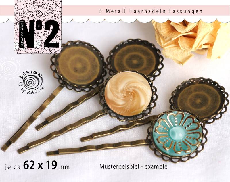 5 Metall Haarnadeln Mit Fassung - Je 62x19 Mm Für 18 Cabochons/Klebesteine Alt Bronzefarben Diy Zum Selbst Gestalten von DieNummerZwei