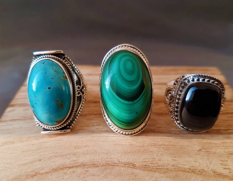 Edelstein Ringe , Onyx in Silber Malachit 925 von DieSchatzkammer