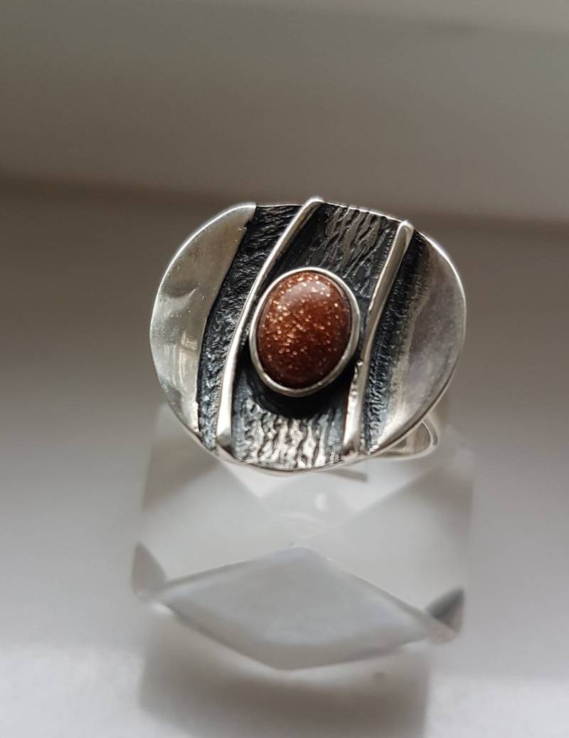 Goldener Sand , Sandstein in Silber Silberring Mit Goldener Goldschmiede von DieSchatzkammer