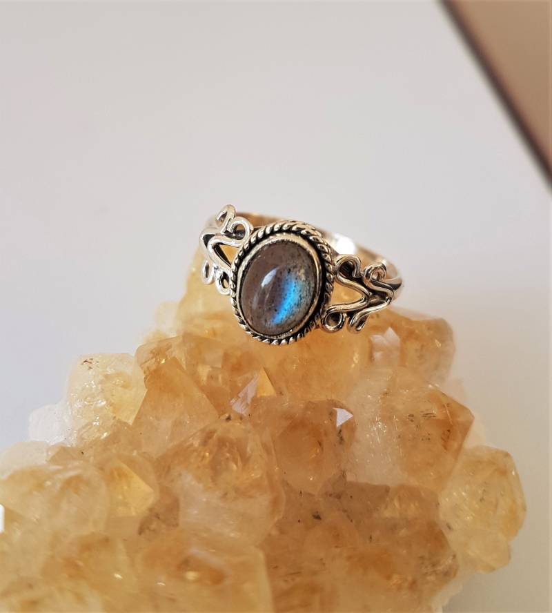 Labradorit , Silberring Mit Silber Ring Labradorith Mondstein Grau von DieSchatzkammer