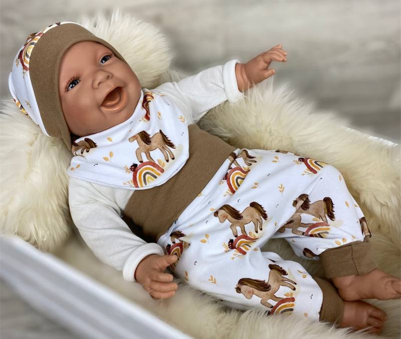 Baby Set 56 62 68 74 Hose , Mütze Und Dreieckstuch Erstausstattung New Born Set Hase, Mädchen Pumphose Pferd Braun Weiß Halstuch von DieStoffprinzessin