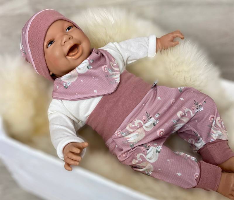 Baby Set 56 62 68 74 Hose , Mütze Und Dreieckstuch Erstausstattung New Born Set Hase, Mädchen Pumphose Schwan Altrosa Halstuch von DieStoffprinzessin