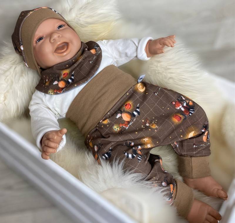 Baby Set 56 62 68 74 Hose , Mütze Und Dreieckstuch Erstausstattung New Born Set Junge Pumphose Beauj Waldtiere Fuchs Waschbär von DieStoffprinzessin