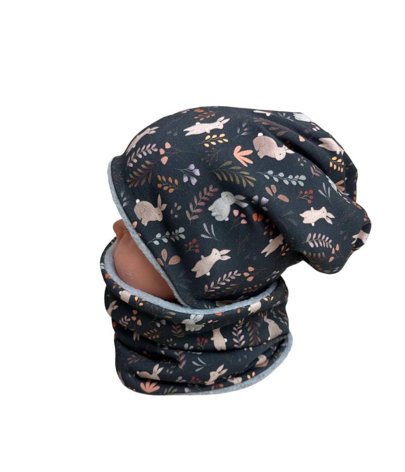 Beanie &loop Set , Gr 44-54 Mütze Kindermütze, Mützen Mädchen Mütze Wintermütze Braun Hase Waldtiere von DieStoffprinzessin