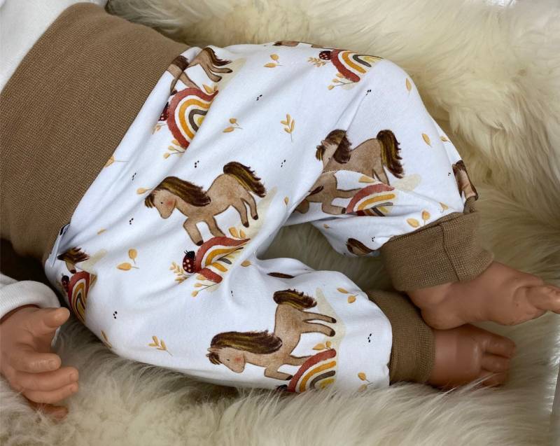 Bio Jersey Pumphose Haremshose Gr. 56-110, Hose Mädchen Braun Weiß , Pferd Regenbogen Babyhose Kinder von DieStoffprinzessin