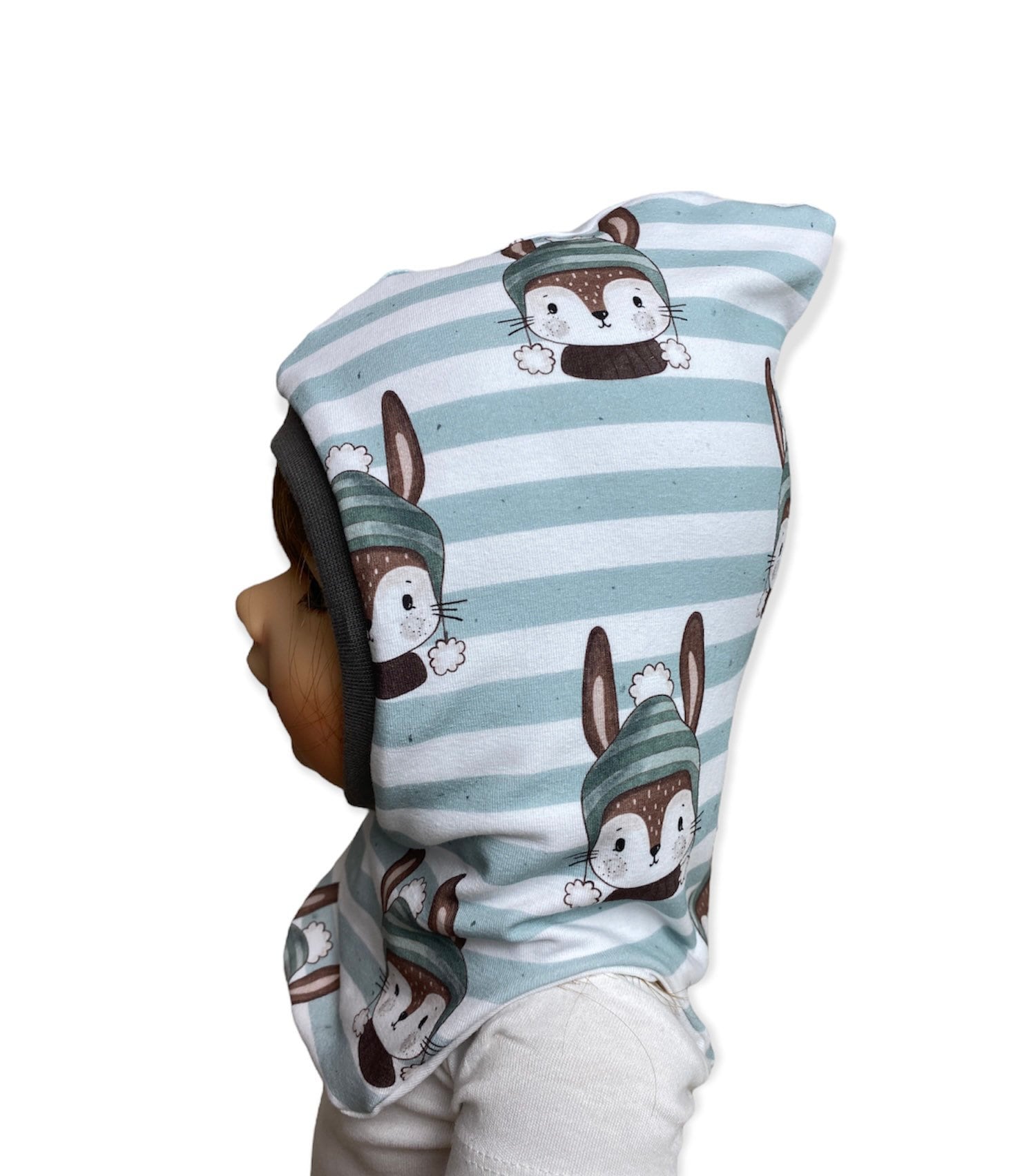 Schlupfmütze , Mütze Und Loop , Jersey Fleece Gr 40-56 Hase Mint Winter Kindermütze, Halssocke, Mütze Baby Junge Schalmütze Schlupfmütze , Mütze Und Loop , Jersey Fleece Gr 40-56 Hase Mint Winter Kindermütze, Halssocke, Mütze Baby Junge Schalmütze von DieStoffprinzessin