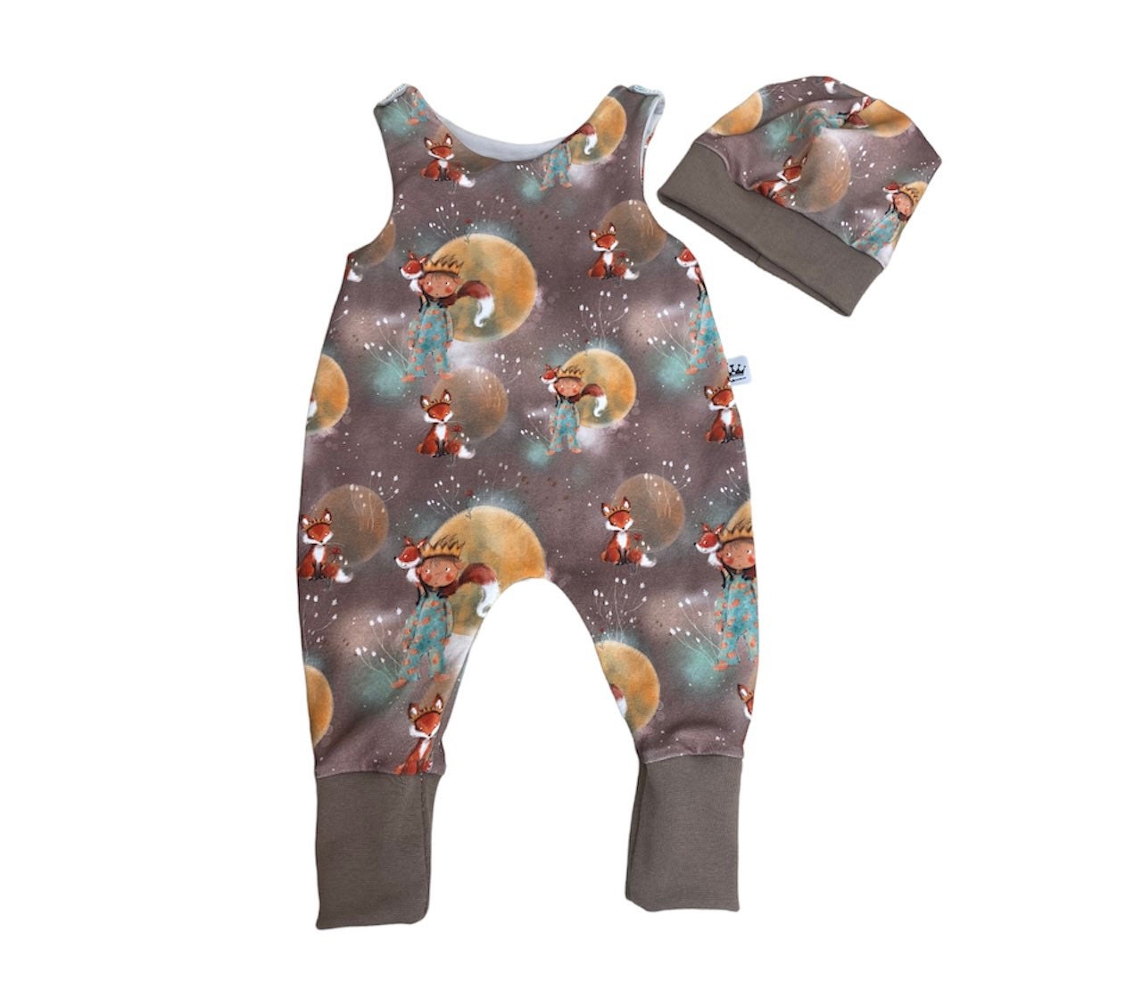 Strampler 56 62 68 74 Prinz Fuchs Braun Hose, Einteiler , Strampelanzug Mütze Junge Bio Jersey, Latzhose, Babyset Mädchen, Erstausstattung von DieStoffprinzessin