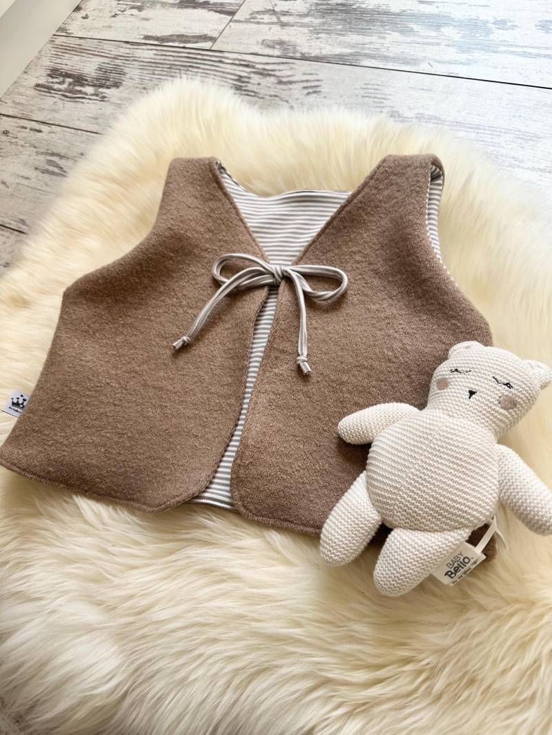 Walkweste Kinder, Warme Weste, Wollweste Braun Streifen , Kinderweste von DieStoffprinzessin