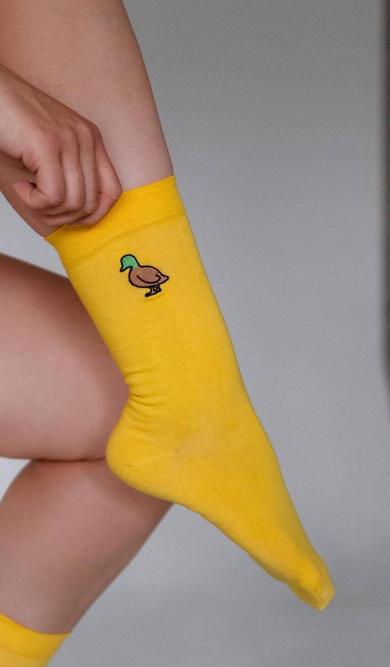 Ente Socken Damen & Herren Gelb - Lustige Gestickte Tiersocken Baumwollsocken Oeko-Tex® Geschenkidee Für Tierliebhaber von DieTanteMartha