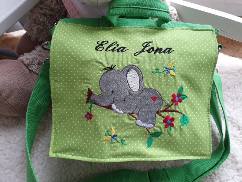 Kindergartenrucksack Rucksack Elefant Grün Mit Namen Bestickt W1504 von DieWichtelstickerei