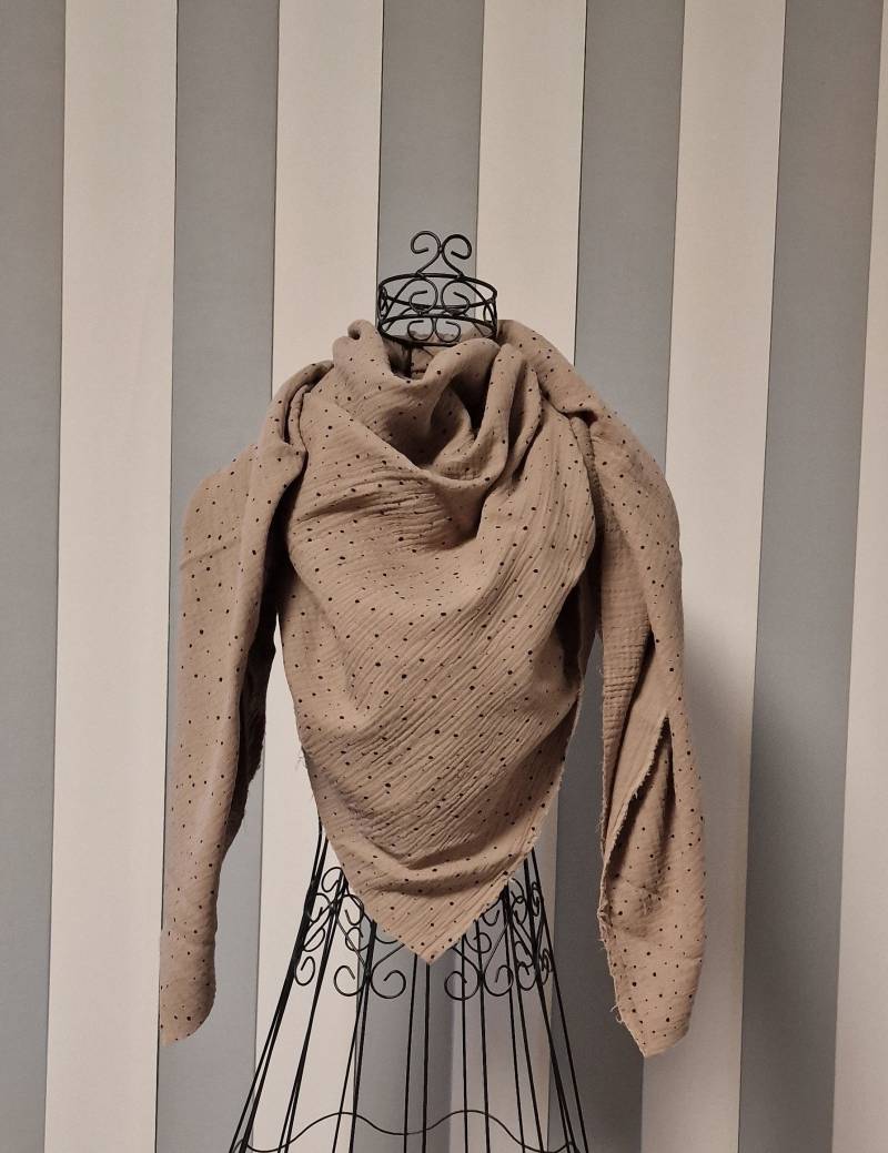 xxl Musselin Tuch Musselintuch Halstuch Schal Damen Beige | Dunkel Punkte W667 von DieWichtelstickerei