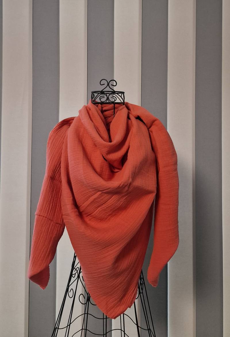 xxl Musselin Tuch Musselintuch Halstuch Schal Damen Koralle W670 von DieWichtelstickerei