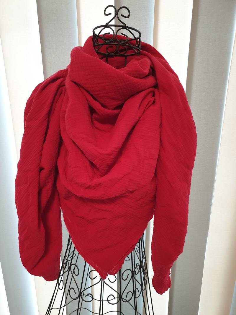 xxl Musselin Tuch Musselintuch Halstuch Schal Damen Rot W1694 von DieWichtelstickerei