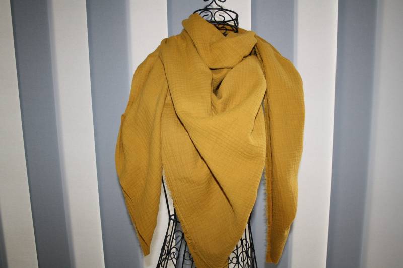 xxl Musselin Tuch Musselintuch Halstuch Schal Damen Senf Gelb W705 von DieWichtelstickerei