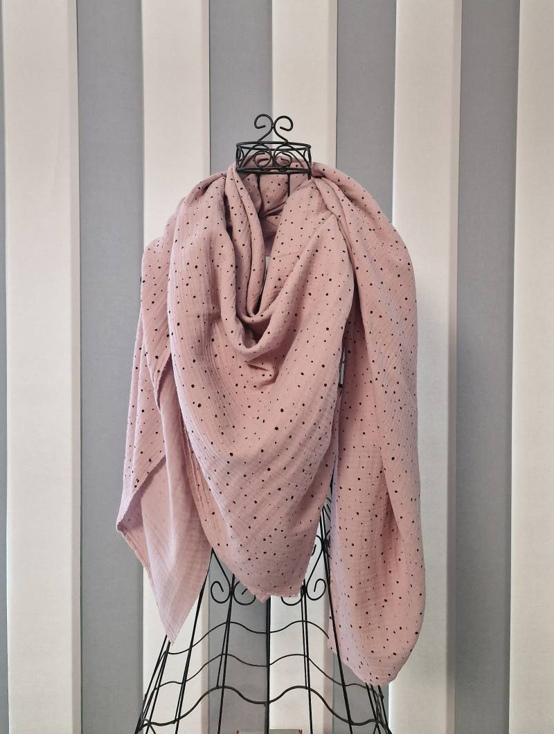 xxl Musselin Tuch Musselintuch Halstuch Schal Damen Zart Altrosa Punkte W671 von DieWichtelstickerei