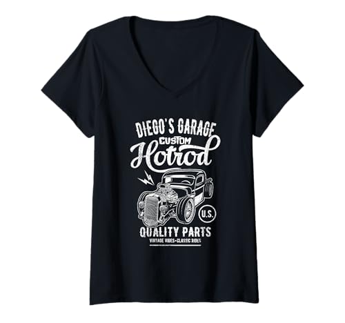 Damen Diego's Hotrod Garage Oldtimer Diego Design T-Shirt mit V-Ausschnitt Damen Diego's Hotrod Garage Oldtimer Diego Design T-Shirt mit V-Ausschnitt von Diego's Garage Designs for the Name Diego