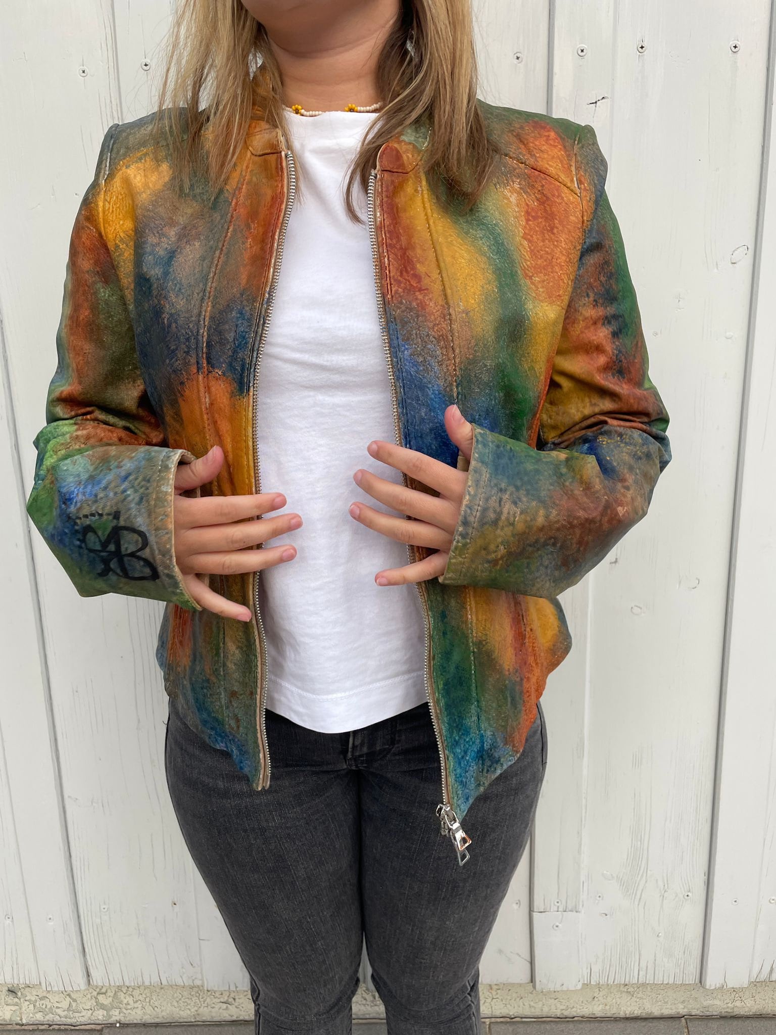 Einmalige Bemalte Design - Echtlederjacke, Gr. 36/38 von DiekleineHexenkueche