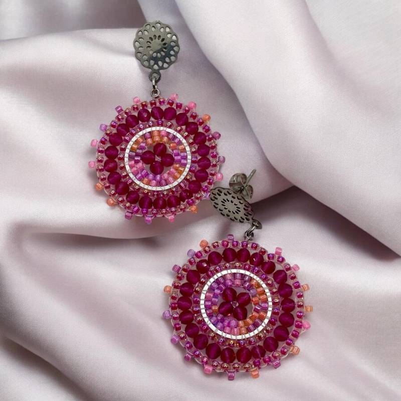 Federleichte, Zarte Kristallohrringe, Kristall Und Miyukiperlen in Pink, Edelstahlstecker Handgefertigtes Unikat - Geschenkidee von DieknuepfereiAT