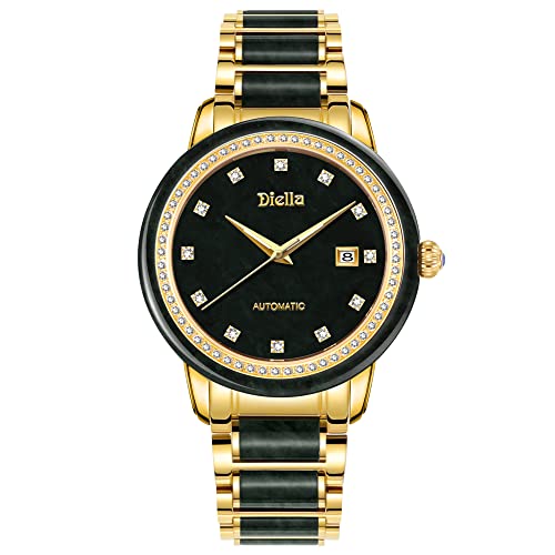 Diella Automatik Herren Uhren, Luxus Schwarz Jade und Gold Männer Mechanische Uhren mit Leuchtender, Selbstwindender, Wasserdicht Geschenke für Männer von Diella