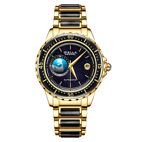 Diella Uhren Herren Luxus Herrenarmbanduhren aus Schwarzer Jade mit Leuchtender, Selbstwindender, Wasserdicht, Sternenhimmelkugel Geschenke für Männer von Diella