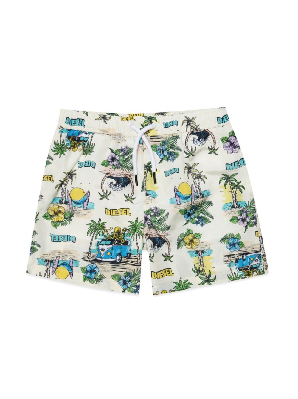 Diesel Kids MPLAY Badeshorts mit Palmen-Print - Weiß von Diesel Kids