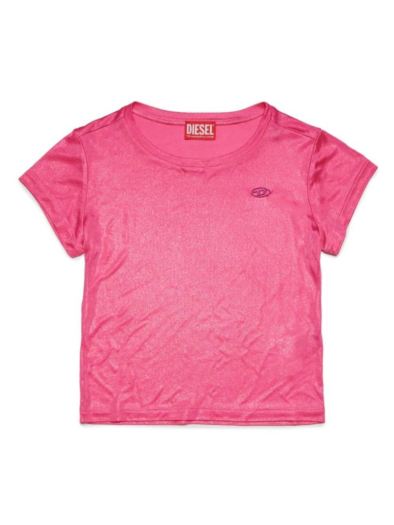 Diesel Kids T-Shirt im Glitter-Look mit Logo-Schild - Rosa von Diesel Kids